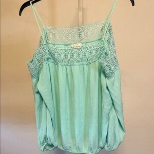 Mint  love shack fancy Crochet Yoke Cold-Shoulder Camisole Top